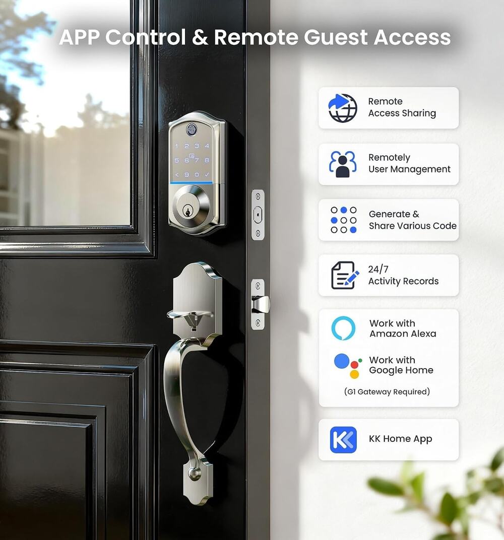 Veise VE017-H Fingerprint Smart Front Door Lock Set, App Control, Keyless